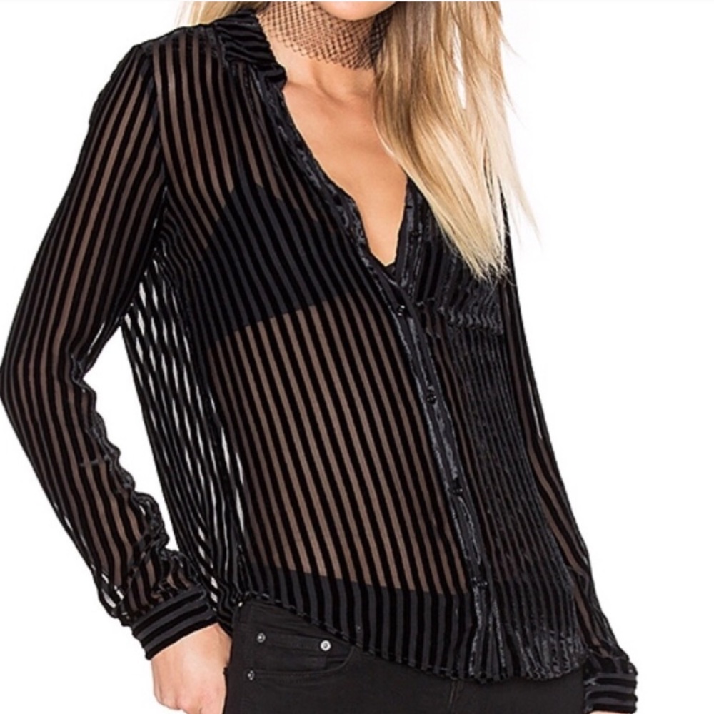 Paige Linara Velvet Sheer Striped Blouse